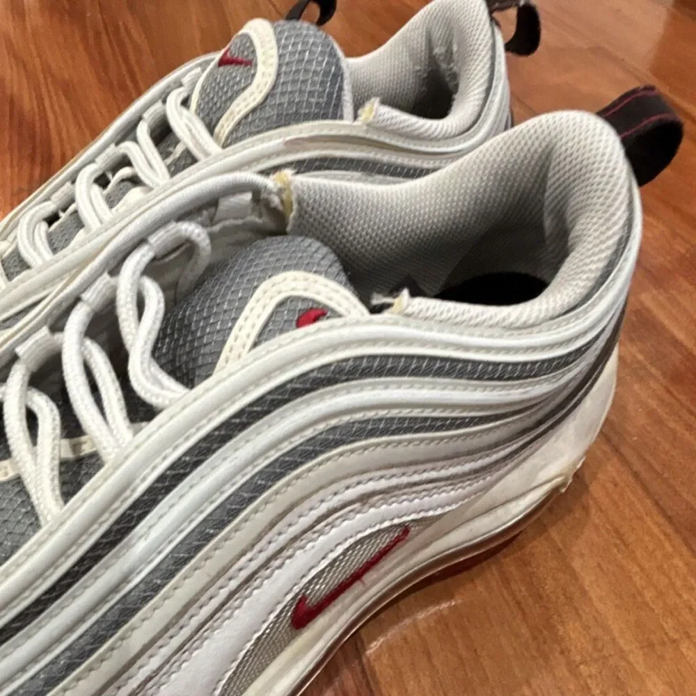 Nike Men’s Air Max 97 White Gray Red Black Solid Low Top Sneakers size 9.5